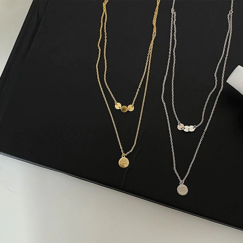 *925 Sterling Silver Coin Drop Layered Necklace - Picture 7 of 13